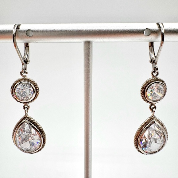 Cubic Zirconia CZ Drop Earrings Teardrop Wedding Bridal Prom Pageant Occasion - Picture 4 of 12